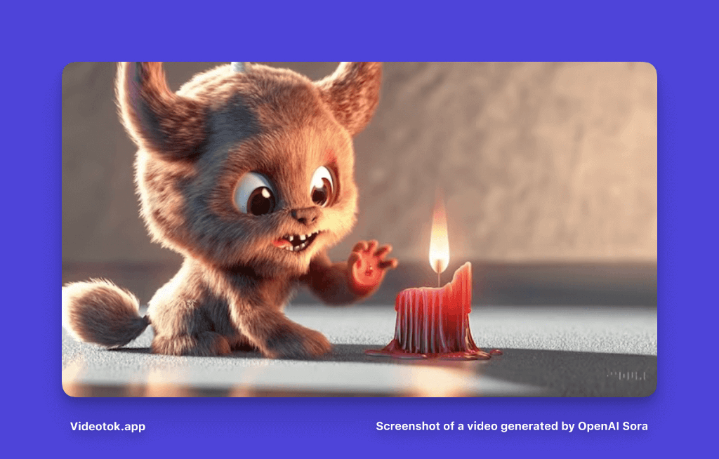 Animated creature reaching for lit candle melting on surface