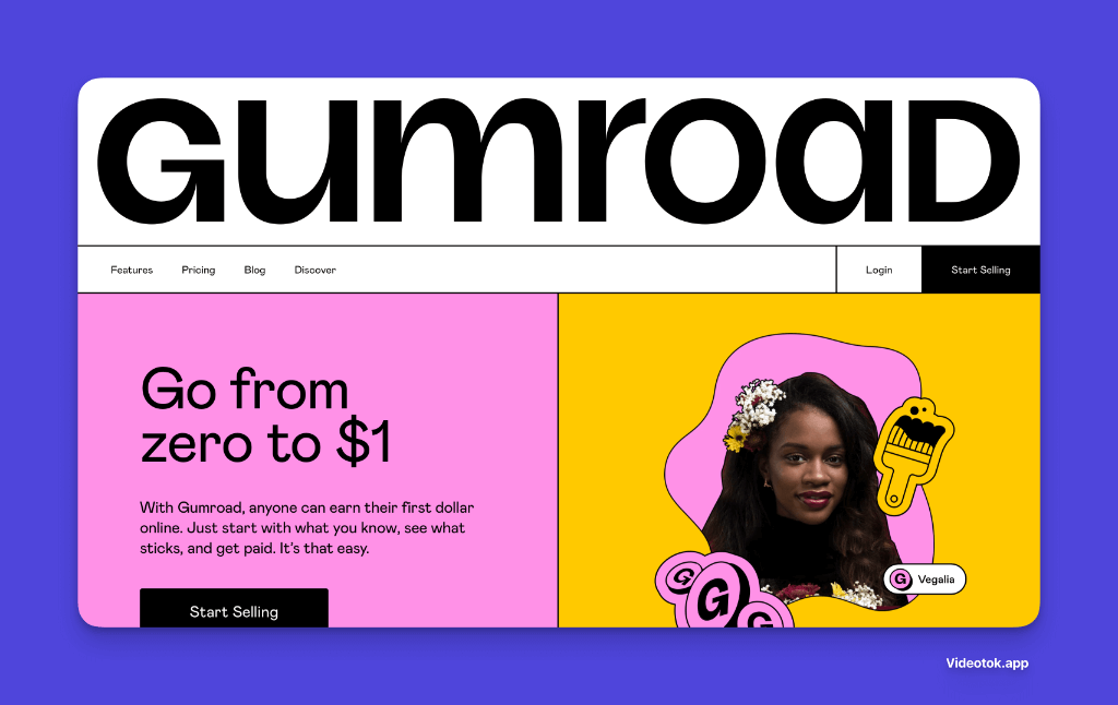 Gumroad website homepage promoting earning first dollar online