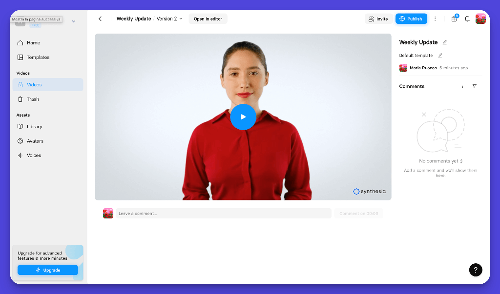 Synthesis.io avatar selection interface for AI-generated video presenters