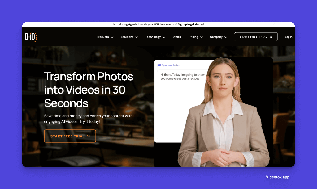 D-ID platform for transforming photos into videos with AI technology